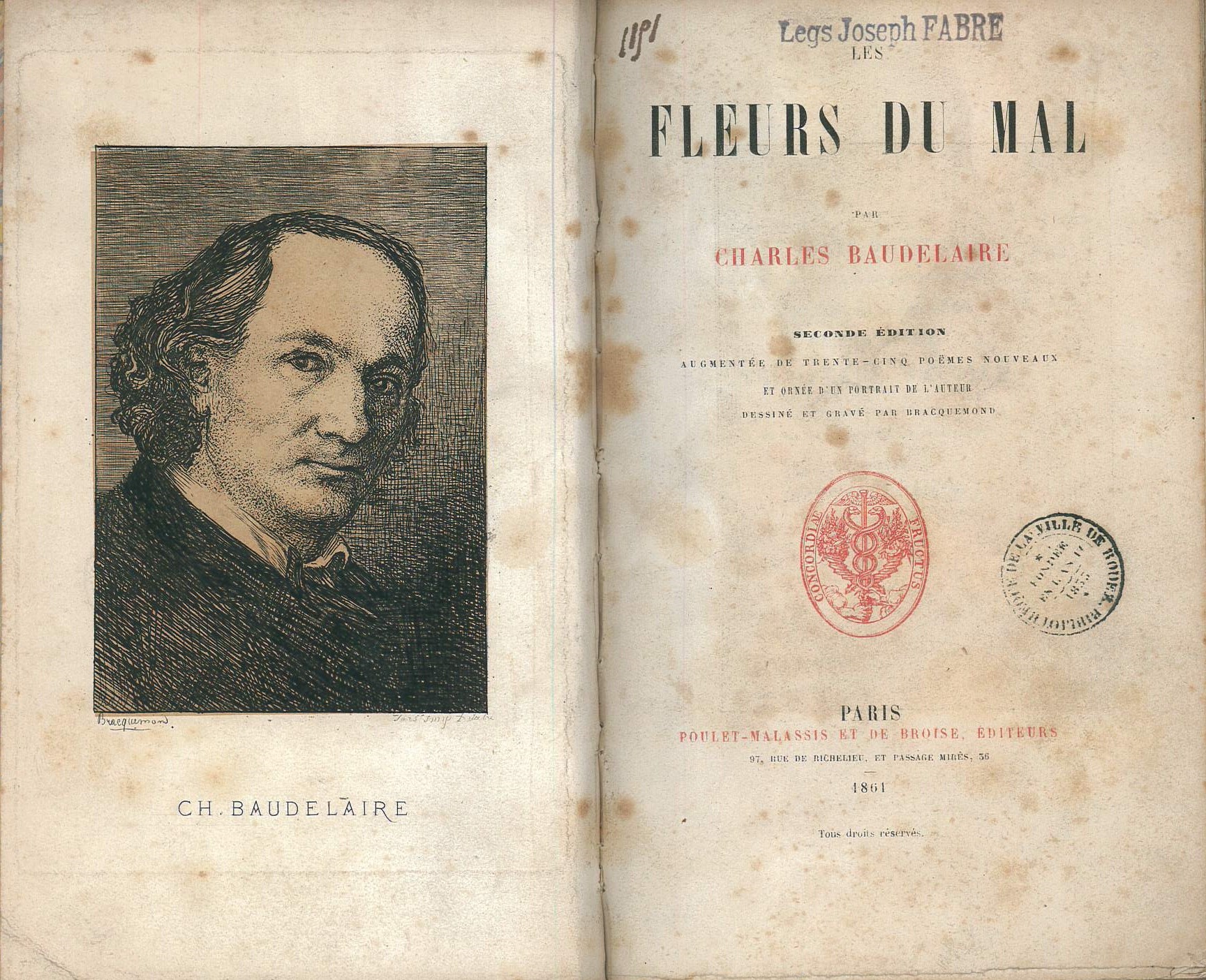 Charles Baudelaire, Les Fleurs du Mal, Poulet-Malassis et de Broise, Paris, 1861 (seconde édition)